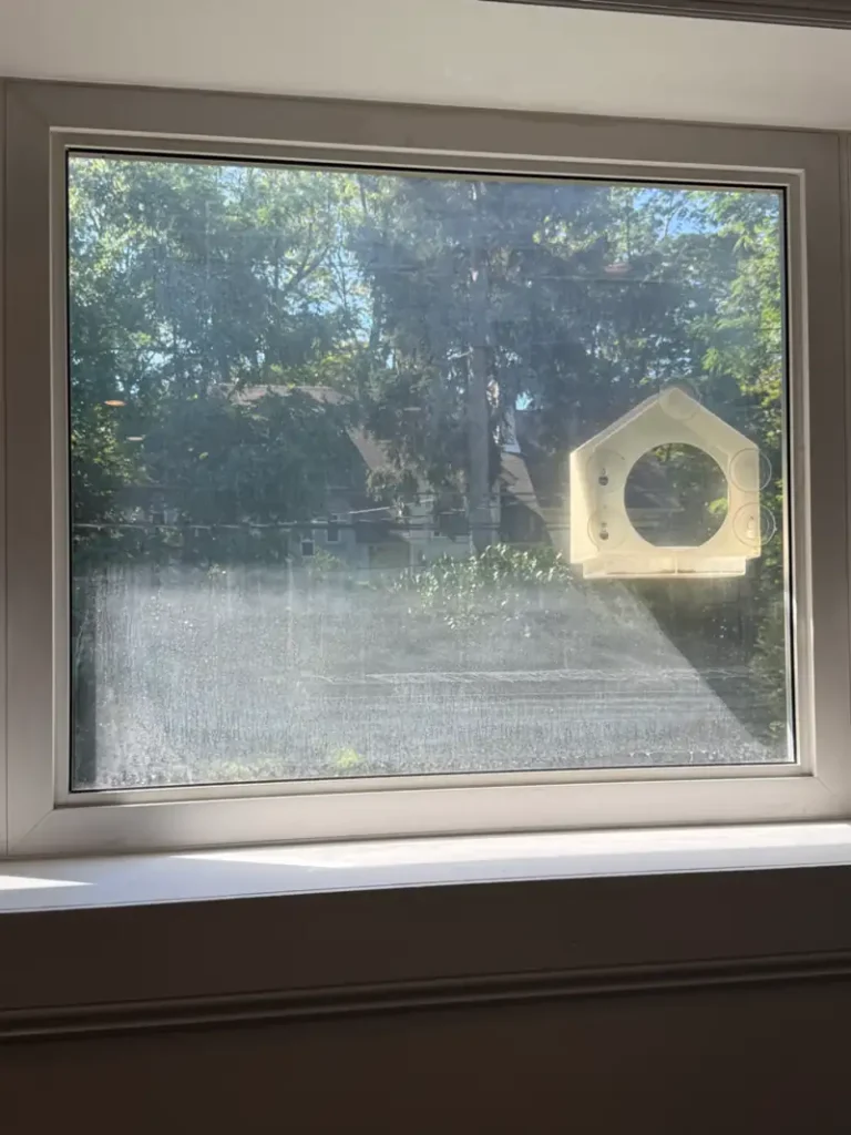 Window glass before repair at residential home in Long Island